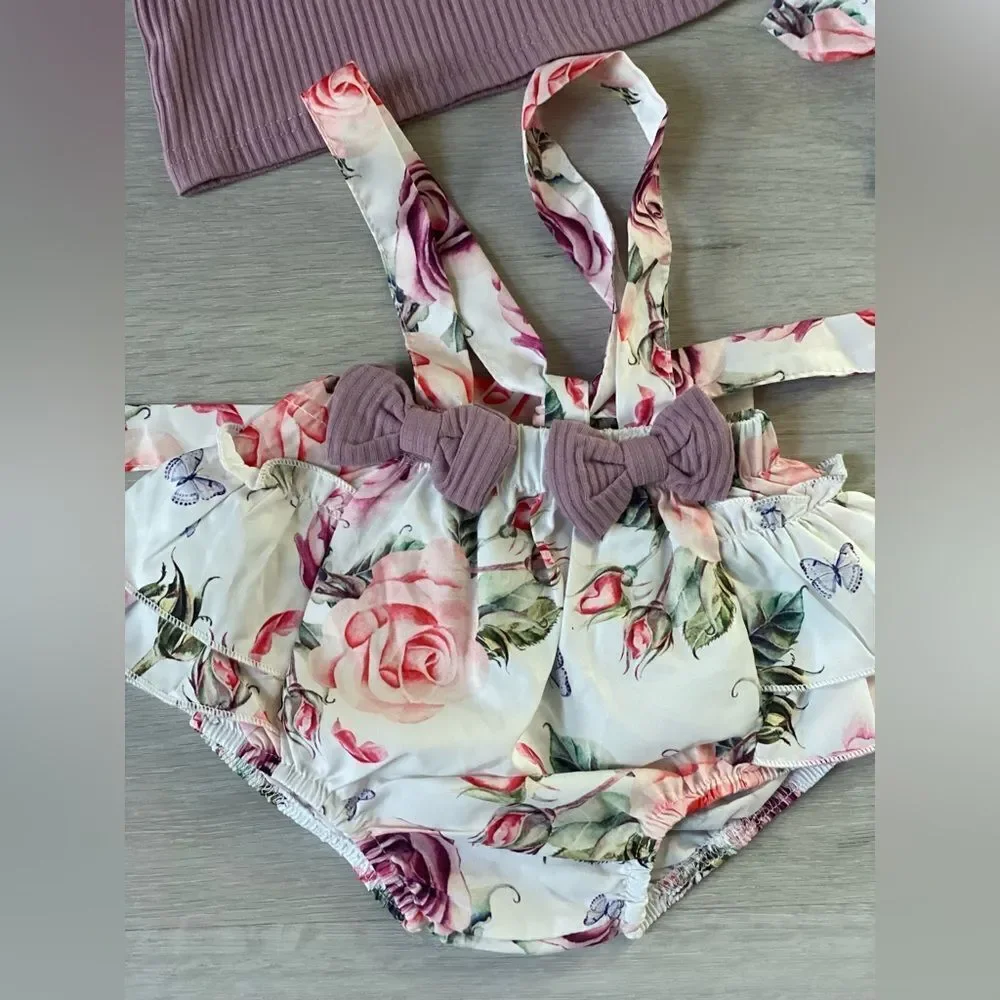 Lovely Life Baby & Kids 3 pc‎ outfit Nwt 6-9 months dusty rose color with floral